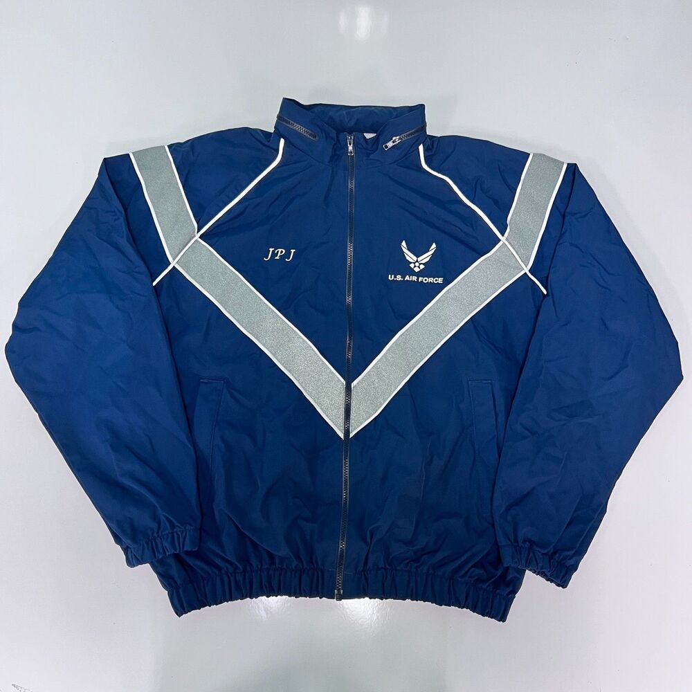 US Air Force PTU Jacket Large Regular Blue Full Zip Windbreaker Military USAF